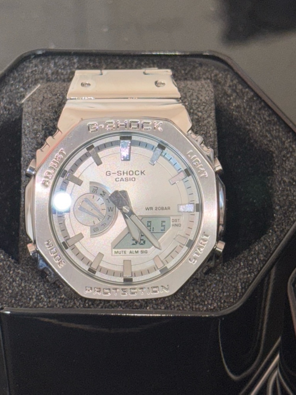Casio G-Shock Silver Tone Analog-Digital Watch with White Dial